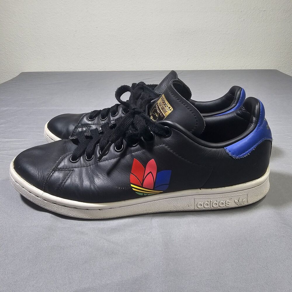 Adidas Stan Smith Core Black Multicolor Trefoil Leather FW2458 Men's Size 9 Low